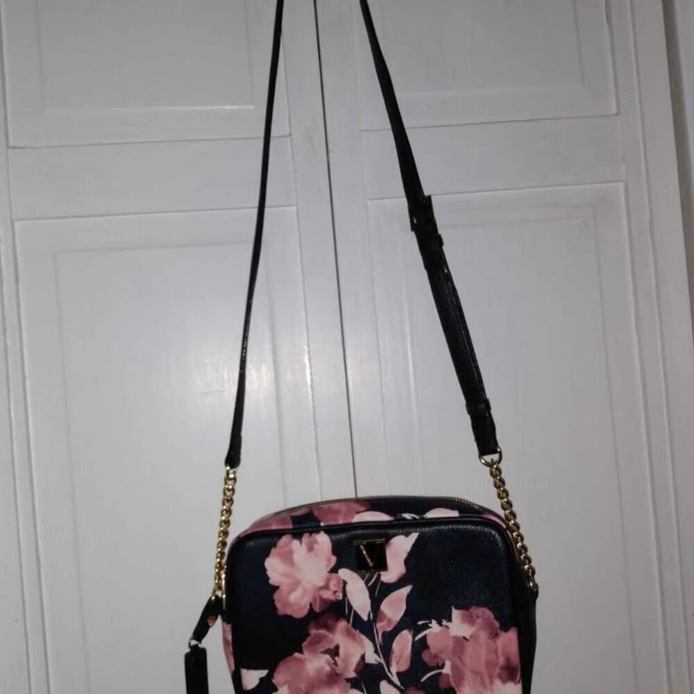 Victoria's Secret Black Leather Floral Crossbody Bag - Picture 4 of 5